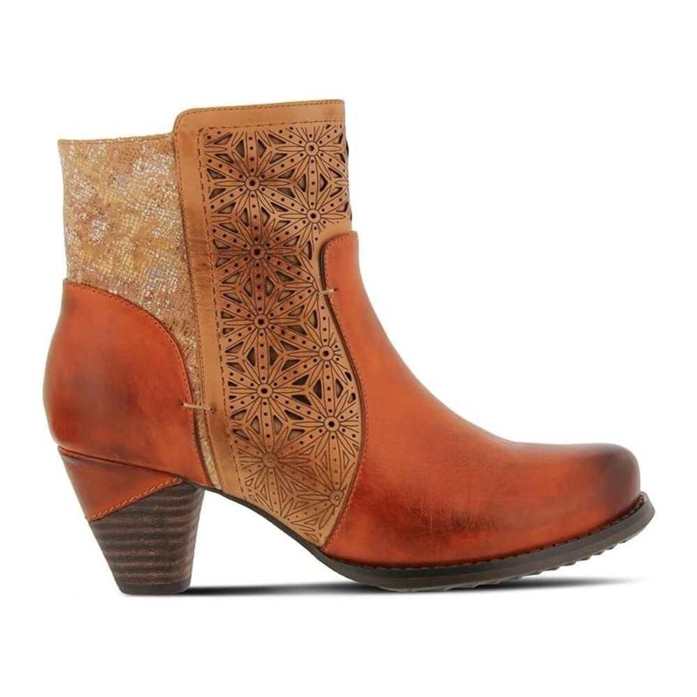 NEW L'Artiste by Spring Step Women Belle Camel Floral Heeled Dress Ankle Bootie
